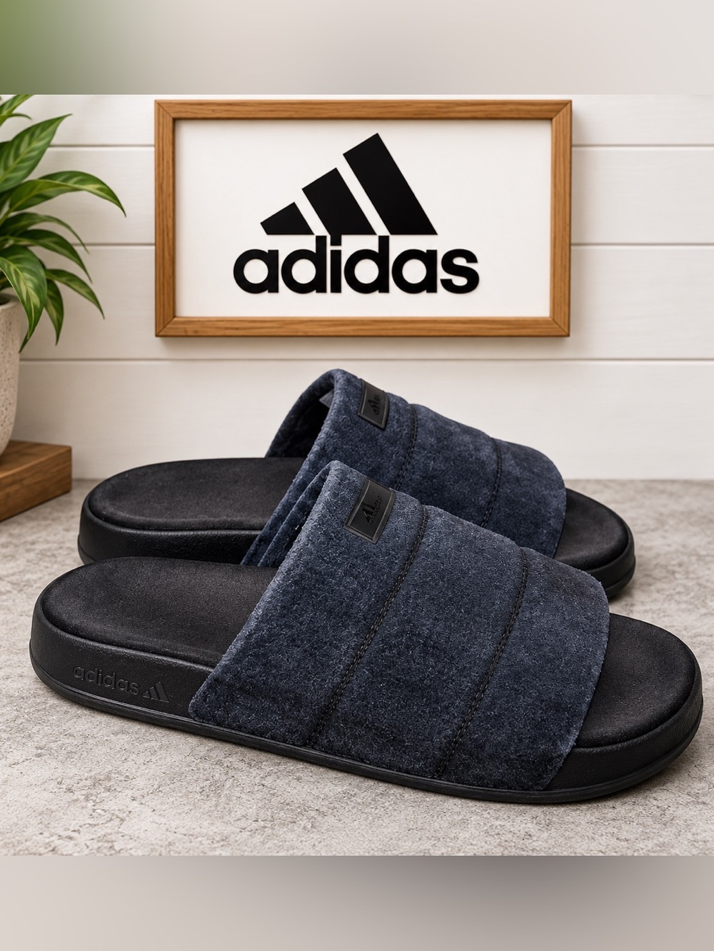 Adidas Originals Adilette Comfort Slides Black Suede – Women’s Size 9 US / EU 42